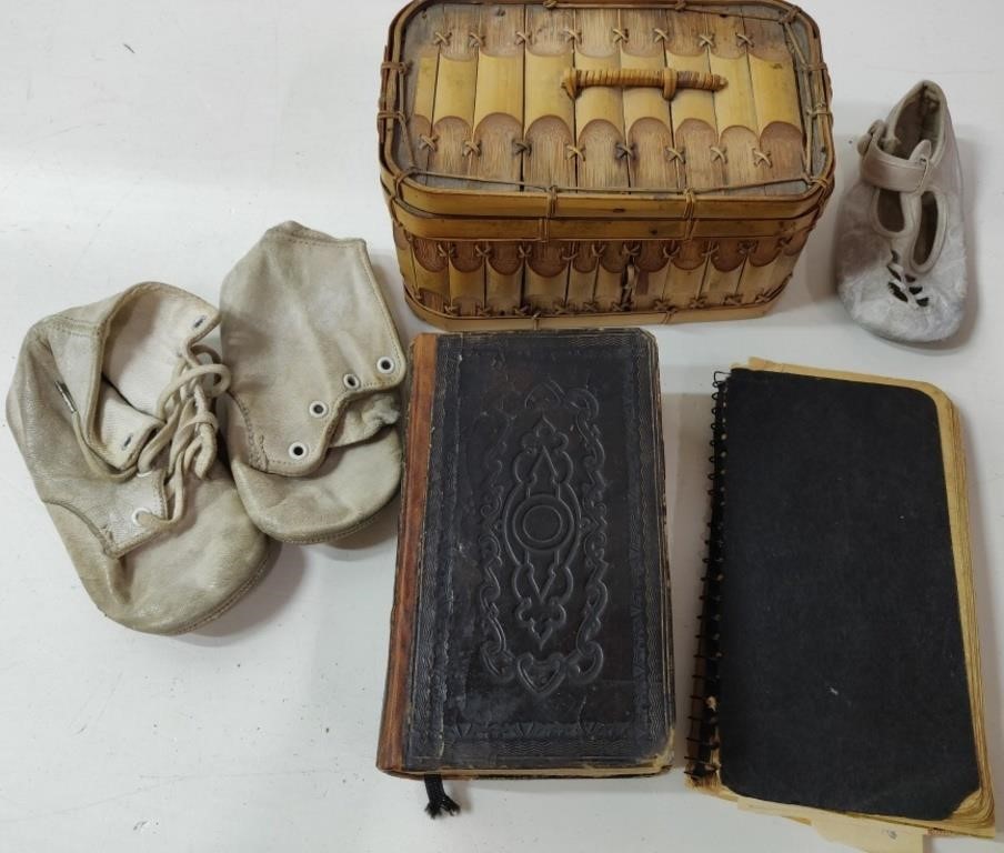 Old Baby Shoes, 1835 Bible, Box, Diary