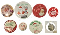 (8) Santa Advertising Button Pins & Pendant