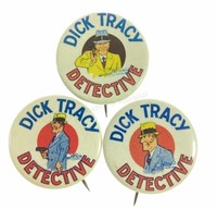(3) Dick Tracy Detective Advertising Button Pins