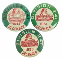 (3) Tin Litho Santa Division 241 Cable Car Buttons