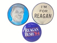 (3) Ronald Reagan Political Button Pins
