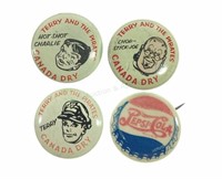 (4) Vintage Soft Drink Advertising Button Pins