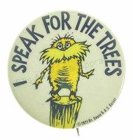 Dr Seuss I Speak For The Trees Lorax Button Pin