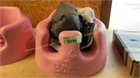 Bumbo Pink Floor Seat, Gray Cozy Cover