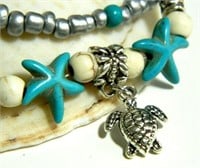2 Sea Turtle Beach Turquoise Bracelet Anklet