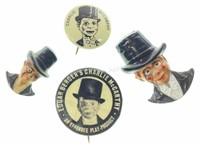 (4) Charlie Mccarthy Comic Buttons & Brooch