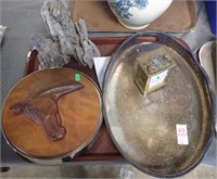PLATED TRAY, CARRIAGE CLOCK, HORSE, ROCK