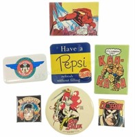 (7) Comic & Advertising Pin Back Buttons