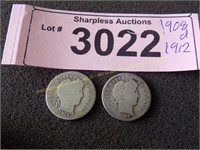 1908 D and 1912 Barber silver dimes