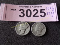 1927 D and 1923 S Mercury silver dimes