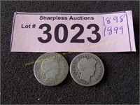 1898 and 1899 Barber silver dimes