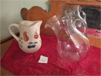 12" CLEAR GLASS PITCHER, FRUIT MELODY POTTERY