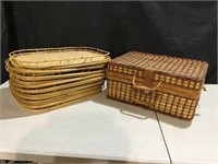 Raw oven rattan serving trays-10; picnic basket