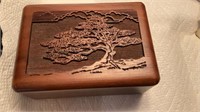 Walnut Carved Jewelry Box with Earrings