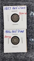 1856 1857 Silver Half Dimes US Coins Damaged