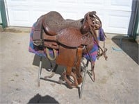 HORSE SADDLE, BLANKET, & STAND