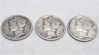 3 - Mercury Dimes 1943, 1944, 1945