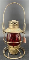 Antique Brass Red Globe Lantern-Complete