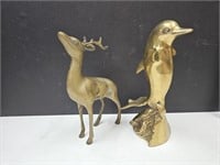 Brass Deer & Dolphin 9" H