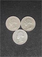 3 Silver Washington Quarters: 1950, 1963, & 1964