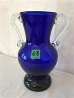 Hand Made Art Glass Cobalt Blue Vase  9.75"H