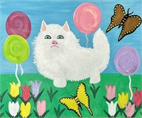 MAUD LEWIS OIL ON BOARD WHITE CAT