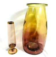 BEAUTIFUL LAVENDER TO AMBER ART GLASS VASES