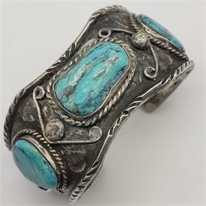 NATIVE AMERICAN STERLING SILVER TURQUOISE CORAL