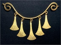 Ornament / Brooch Gilt Brass w Hooks on Ends &