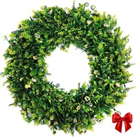 CARESOME 17 inch Wreath Green Boxwood Wreath with