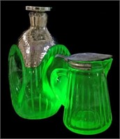 (2pc) Uranium Glass Decanter & Creamer