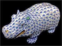 Herend Blue Fishnet Hippo Figurine