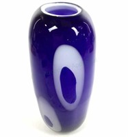 Cobalt Blue Murano Style Cased Art Glass Vase