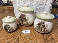 Cream Green Stone Specked Canisters