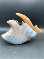 Jan Jaques Signed Clay Vessel with Sculpted Wood