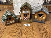 3 Wooden Decorative Bird Houses
