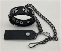 Leather Wrist Band & Leather Wallet Chain