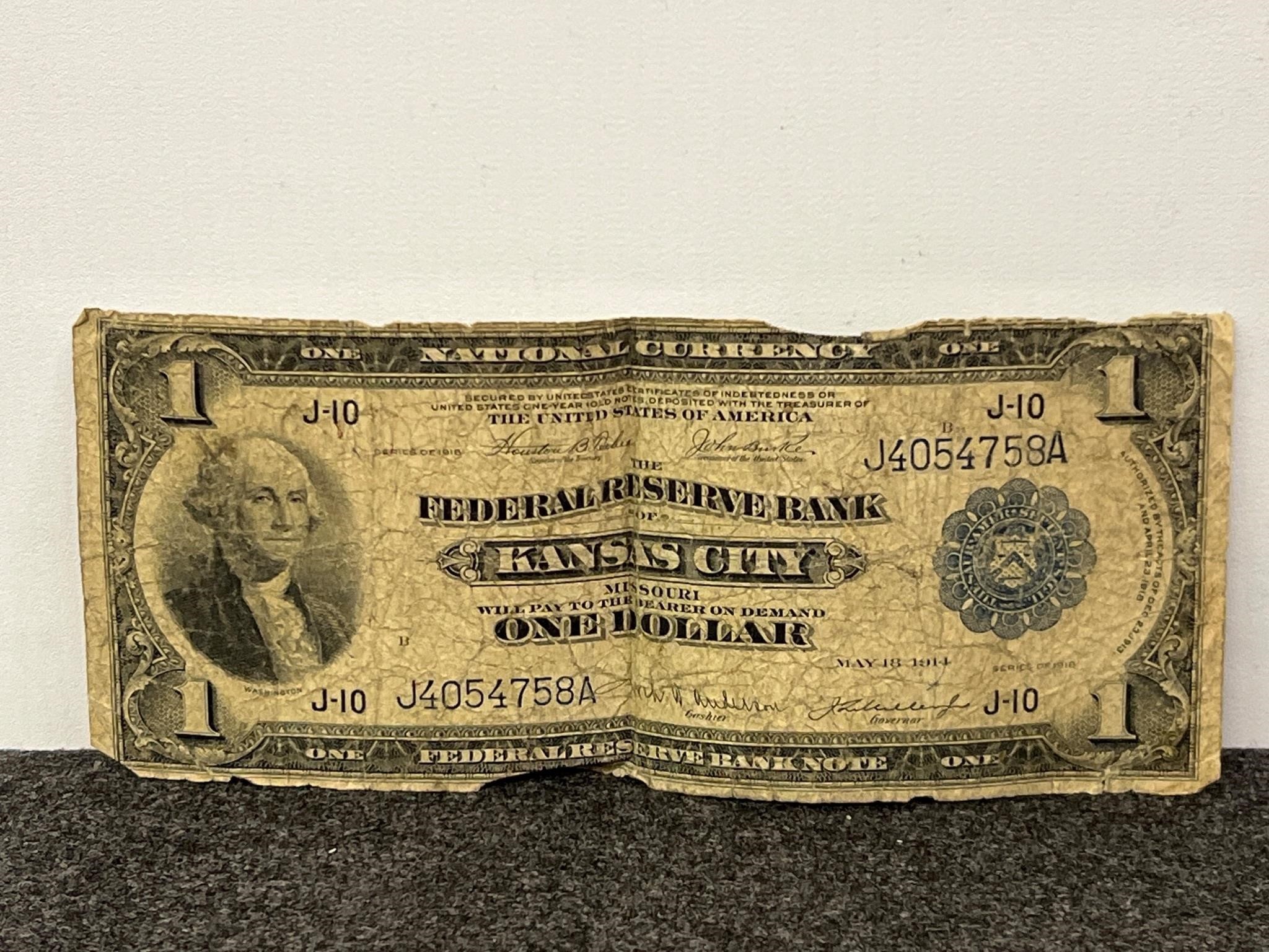 1914 $1 Fed. Reserve Bank Note Kansas City Blue…