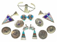 Navajo & Hopi Sterling Earrings & Cuff Bracelet