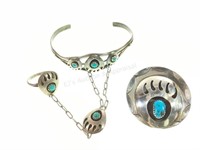 Navajo Silver Bolo & Cuff Bracelet With Ring