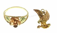 10k Tri-gold Ring & Eagle Pendant