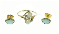 14k Yellow Gold Opal & Diamond Ring & Earrings