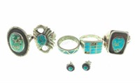(5) Sterling Silver & Turquoise Rings & Earrings