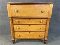 19TH CENT. TIGER MAPLE AND CHERRY 4 DRAWER CHEST