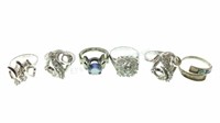 (2) Sterling & Silver Rings W/ Abalone & Amethyst