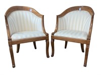 French Art Deco Carved Wood Tub Chairs, Pair