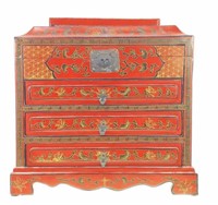 Asian Chinoiserie Black & Red Lacquer Jewelry Box