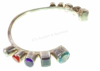 Silver Aquamarine Garnet & Pearl Cuff Bracelet