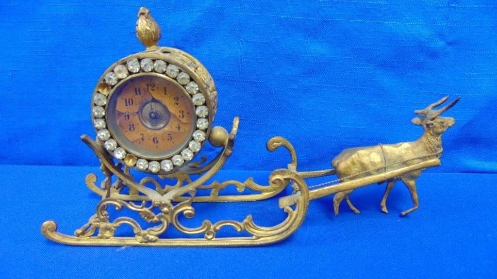 French Style Gilded Reindeer Sleigh Clock,