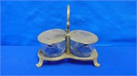 Brass & Glass Covered Double Jam / Condiment Set